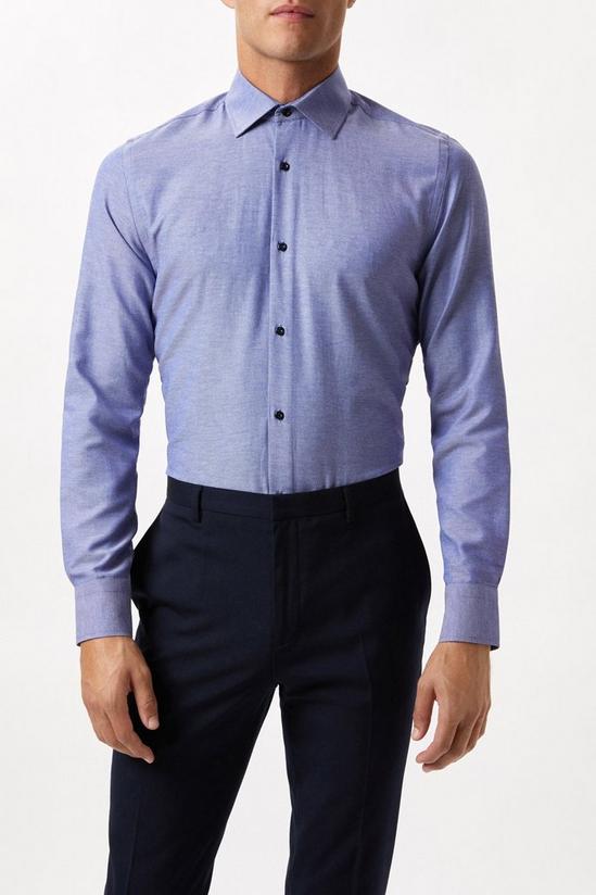 Burton Blue Long Sleeve Tailored Fit Basket Weave Smart Shirt 1