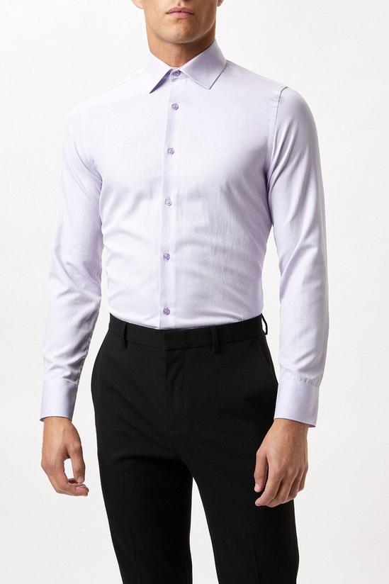 Burton Lilac Long Sleeve Slim Fit Basket Textured Shirt 1