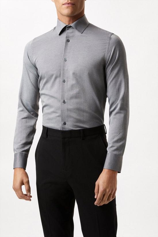 Burton Charcoal Long Sleeve Slim Fit Basket Weave Shirt 1