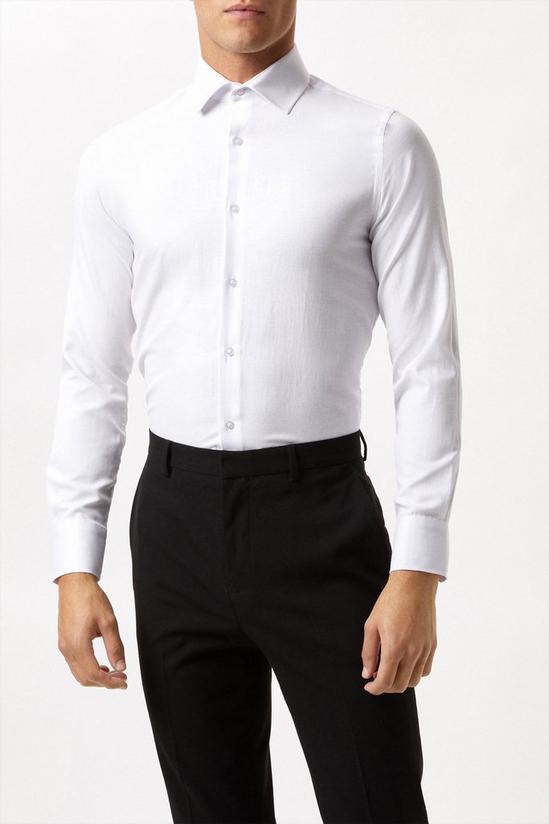 Burton White Long Sleeve Slim Fit Basket Weave Collar Shirt 1