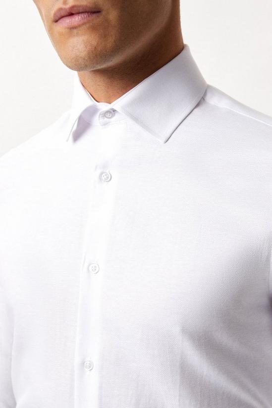 Burton White Long Sleeve Slim Fit Basket Weave Collar Shirt 4