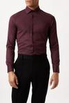 Burton Burgundy Long Sleeve Slim Fit Basket Weave Cutaway Collar Shirt thumbnail 1
