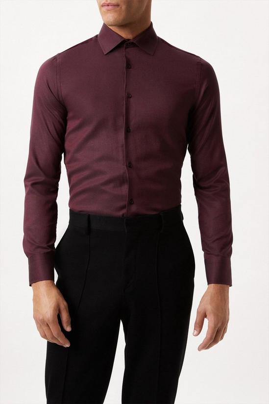 Burton Burgundy Long Sleeve Slim Fit Basket Weave Cutaway Collar Shirt 1
