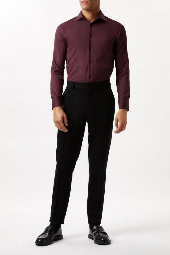 Burton Burgundy Long Sleeve Slim Fit Basket Weave Cutaway Collar Shirt 2