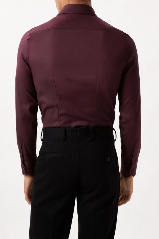 Burton Burgundy Long Sleeve Slim Fit Basket Weave Cutaway Collar Shirt 3