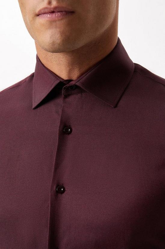 Burton Burgundy Long Sleeve Slim Fit Basket Weave Cutaway Collar Shirt 4