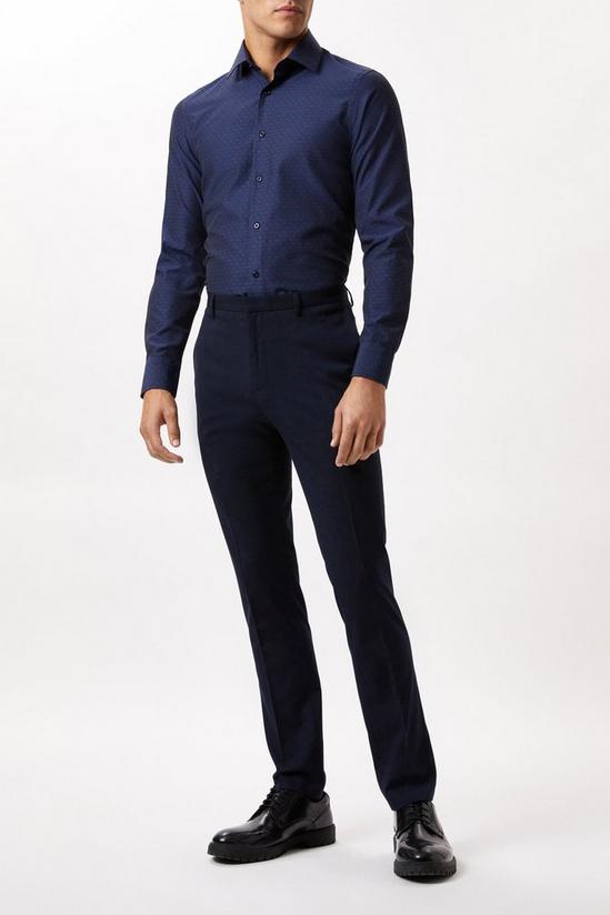 Burton Navy Long Sleeve Slim Fit Tonal Spot Collar Shirt 2