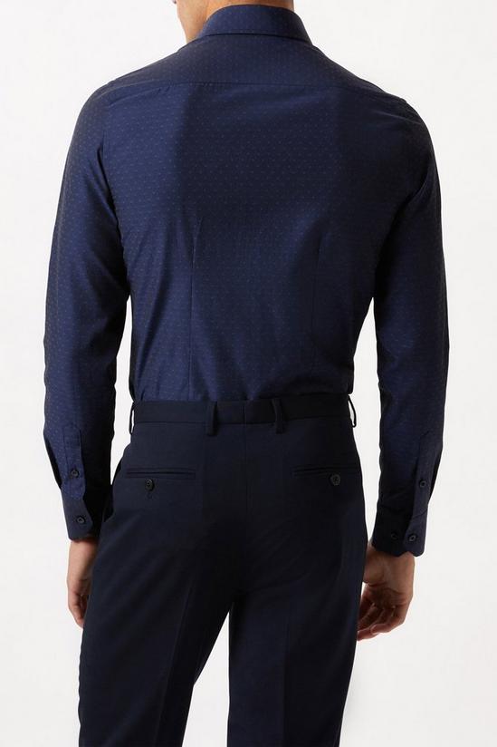 Burton Navy Long Sleeve Slim Fit Tonal Spot Collar Shirt 3