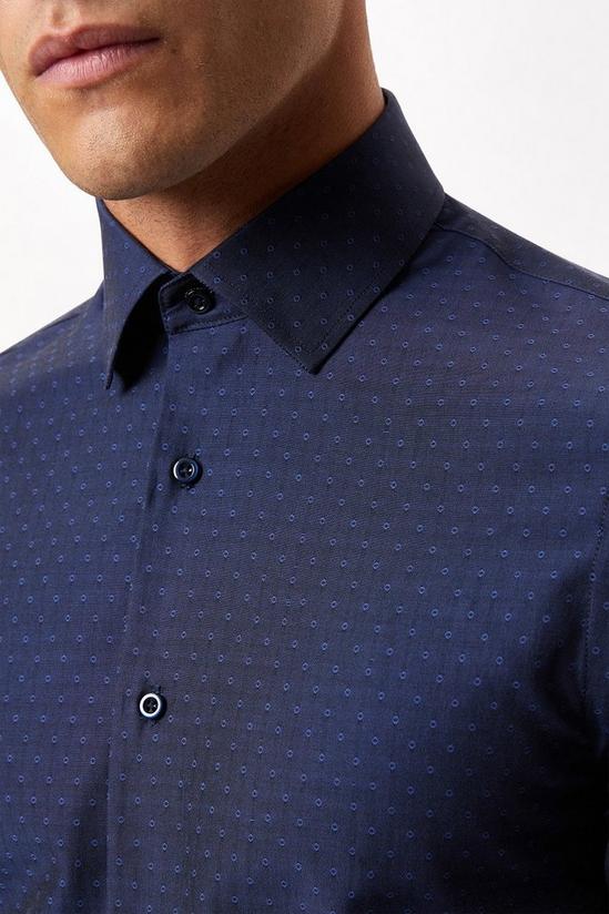 Burton Navy Long Sleeve Slim Fit Tonal Spot Collar Shirt 4