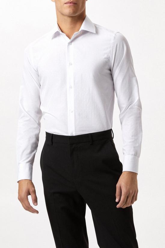 Burton White Long Sleeve Slim Fit Tonal Spot Collar Shirt 1