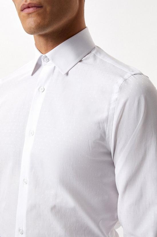 Burton White Long Sleeve Slim Fit Tonal Spot Collar Shirt 4