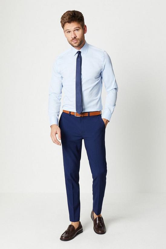 Burton Blue Long Sleeve Slim Fit Herringbone Collar Point Shirt 2