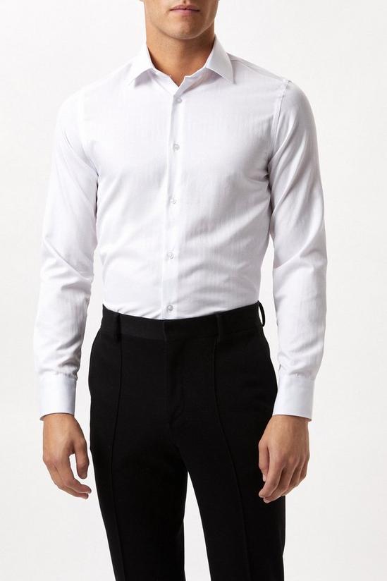 Burton White Slim Fit Long Sleeve Herringbone Point Collar Shirt 1