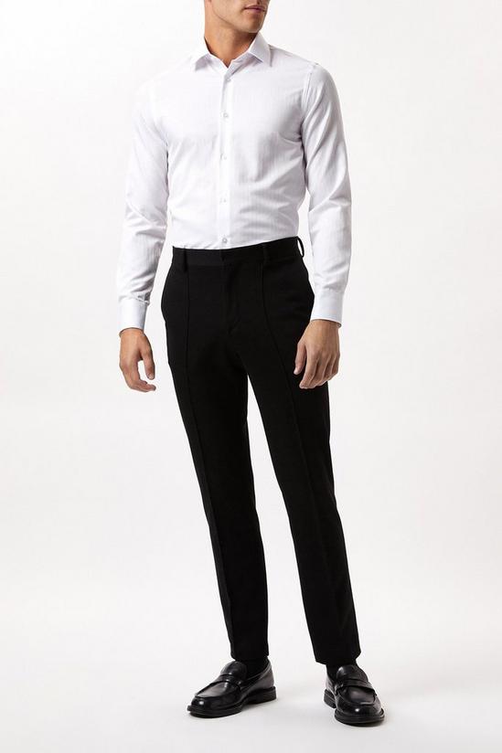 Burton White Slim Fit Long Sleeve Herringbone Point Collar Shirt 2