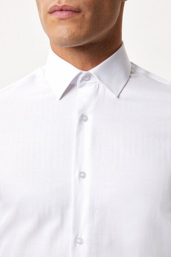Burton White Slim Fit Long Sleeve Herringbone Point Collar Shirt 4
