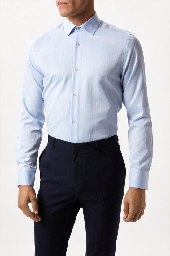 Burton Blue Long Sleeve Tailored Fit Herringbone Collar Point Shirt 1
