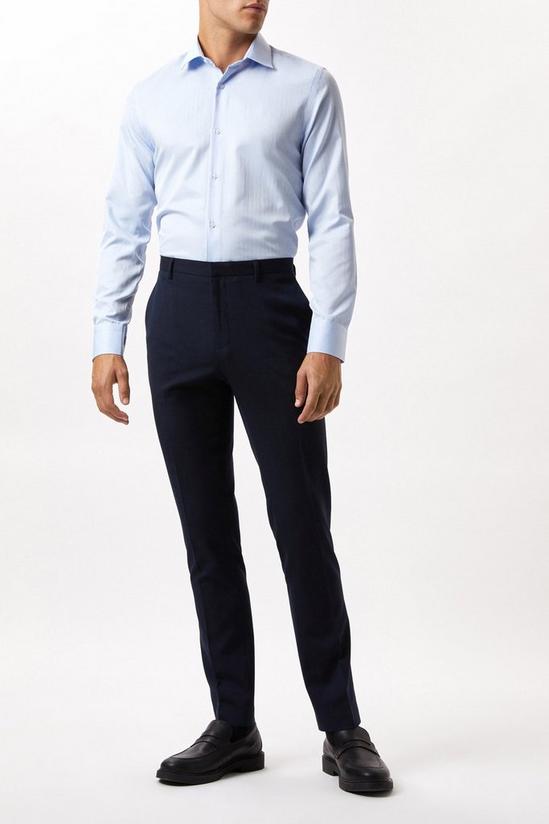 Burton Blue Long Sleeve Tailored Fit Herringbone Collar Point Shirt 2