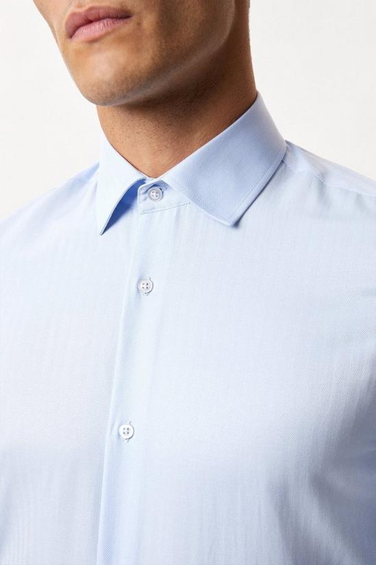 Burton Blue Long Sleeve Tailored Fit Herringbone Collar Point Shirt 4