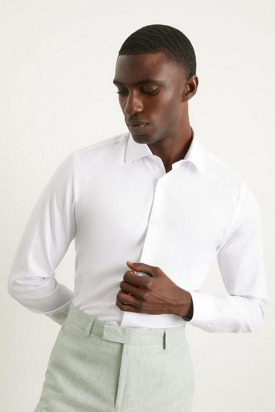 Burton White Long Sleeve Tailored Fit Herringbone Collar Point Shirt 1
