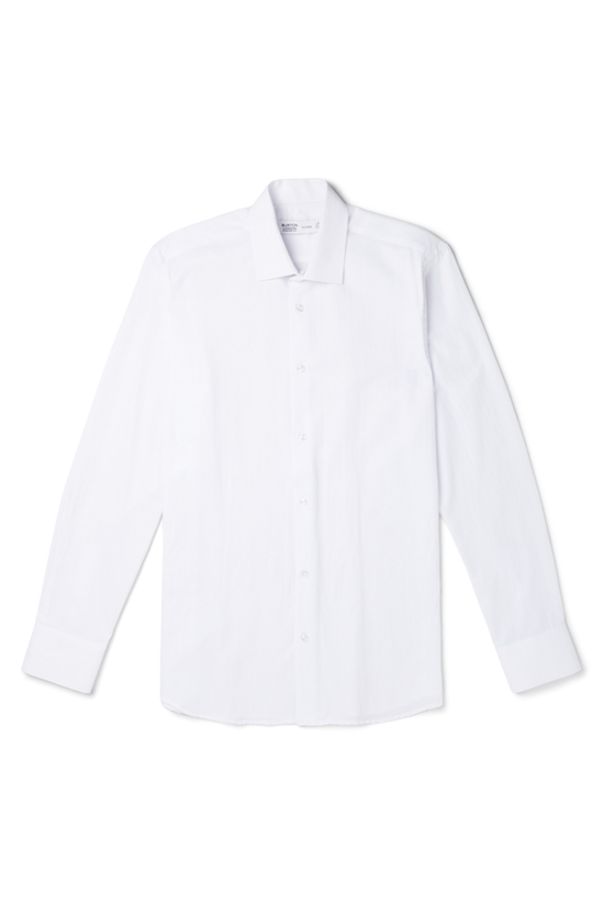 Burton White Long Sleeve Tailored Fit Herringbone Collar Point Shirt 4