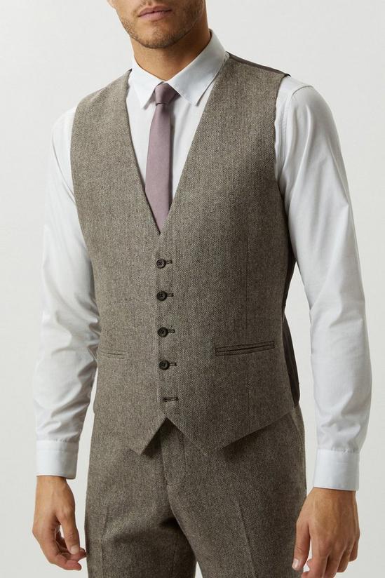 Burton Neutral Basketweave Tweed Waistcoat 1
