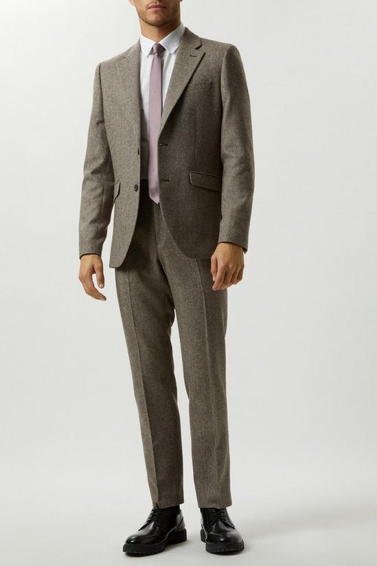 Burton Slim Fit Neutral Basketweave Tweed Suit Jacket 1