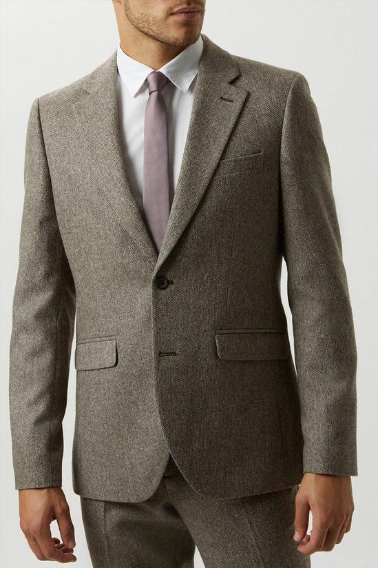 Burton Slim Fit Neutral Basketweave Tweed Suit Jacket 2