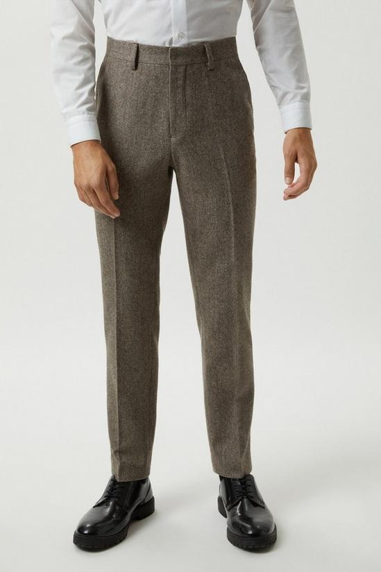 Burton Slim Fit Neutral Basketweave Tweed Suit Trousers 1