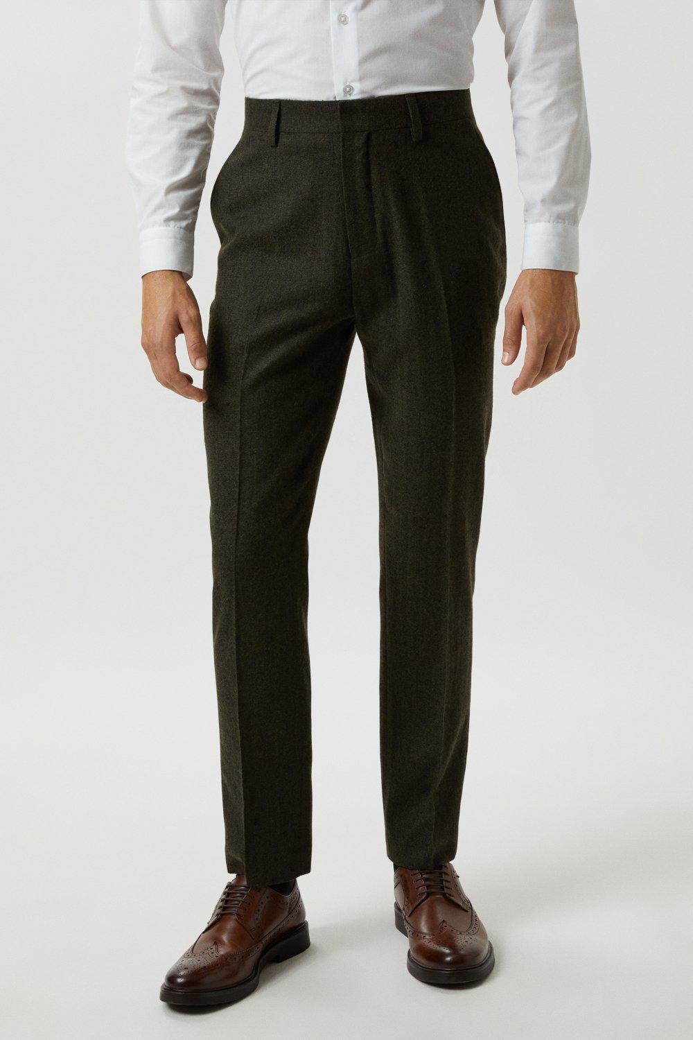 Suits | Slim Fit Khaki Basketweave Tweed Suit Trousers | Burton
