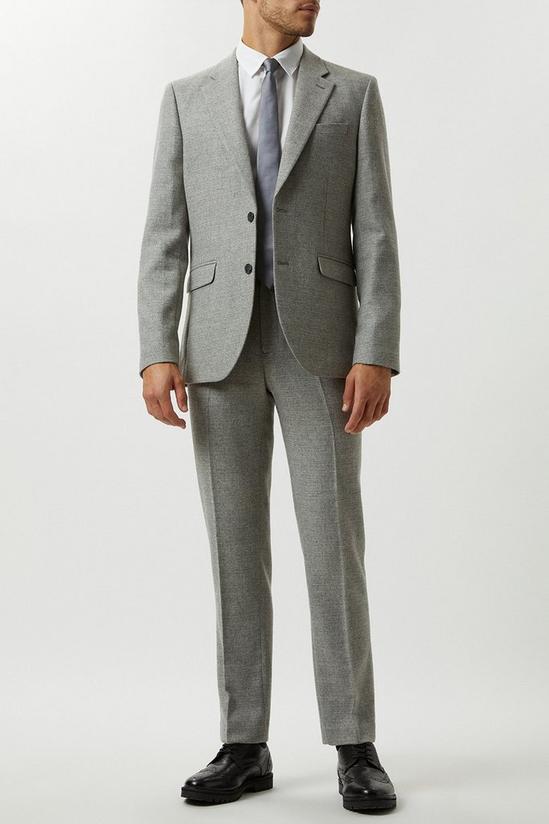 Burton Slim Fit Light Grey Crosshatch Tweed Suit Jacket 1
