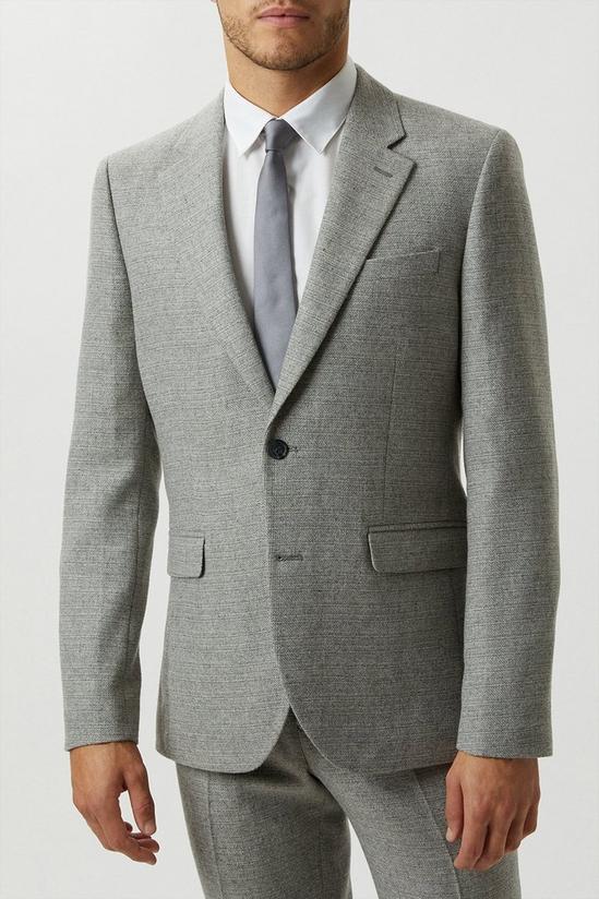 Burton Slim Fit Light Grey Crosshatch Tweed Suit Jacket 2