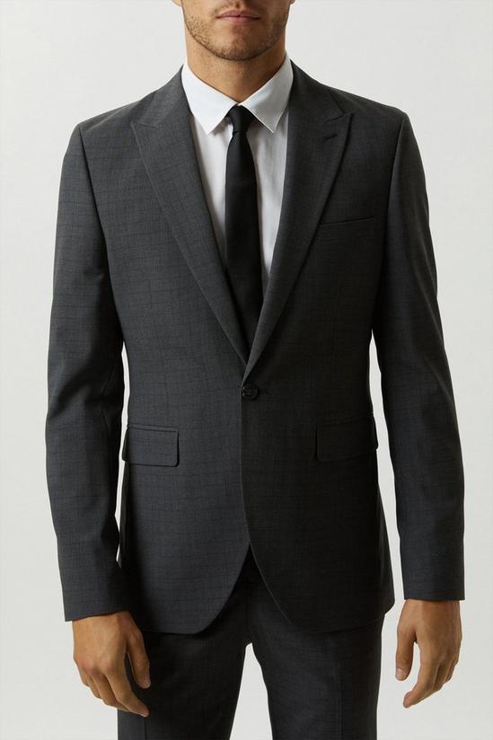 Burton Skinny Fit Grey Grid Check Suit Jacket 2