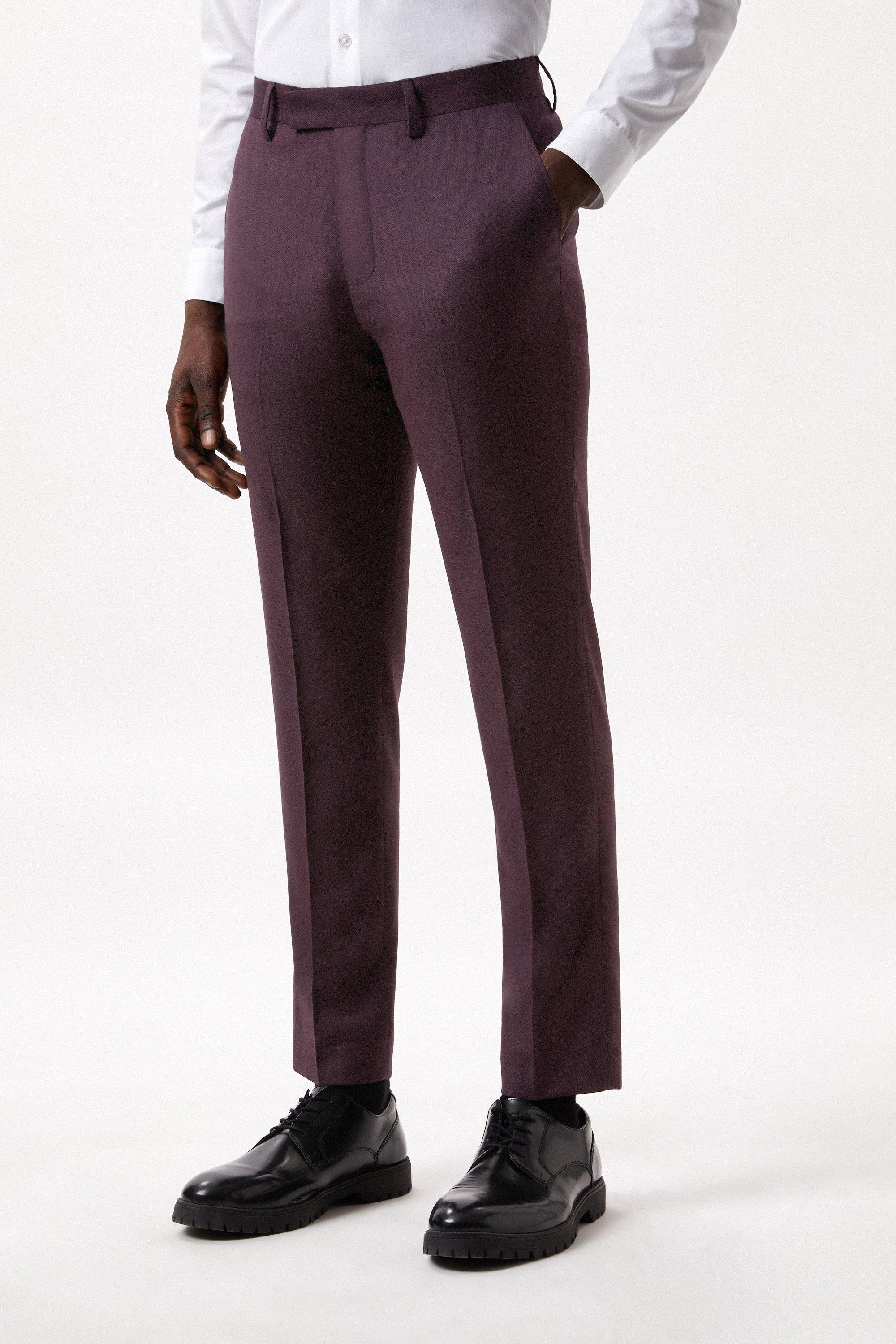 Mens Skinny Burgundy Micro Texture Suit Trousers