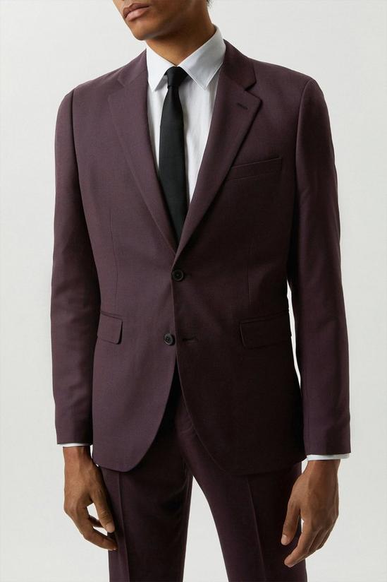 Burton Skinny Fit Burgundy Micro Texture Suit Jacket 2