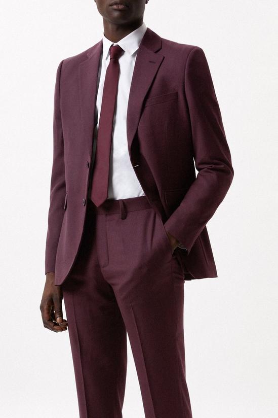 Burton Slim Fit Burgundy Micro Texture Suit Jacket 1