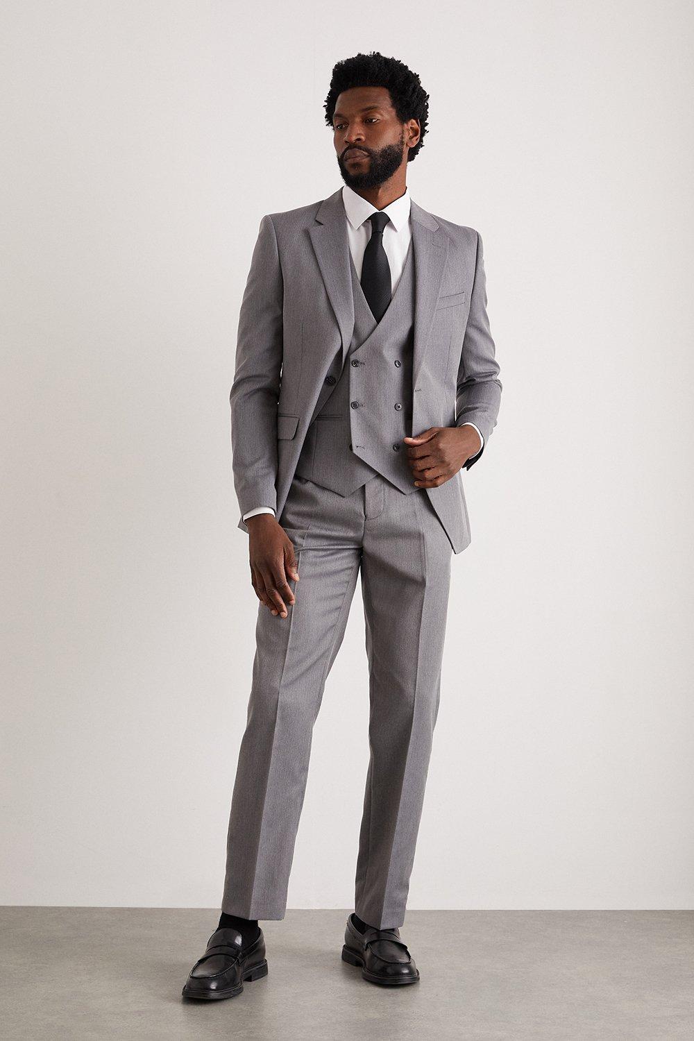 Mens Tailored Grey Mini Herringbone Suit Trousers