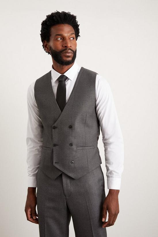 Burton Slim Fit Charcoal Wide Self Stripe Waistcoat 1