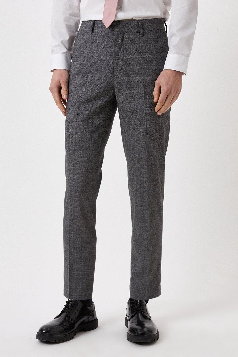 Mens Skinny Grey Texture Grid Check Suit Trousers