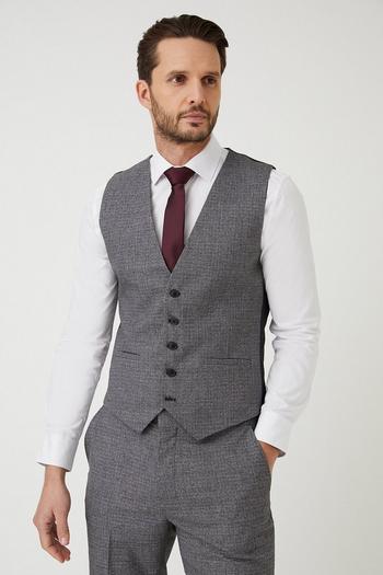 Related Product Slim Grey Texture Grid Check Waistcoat