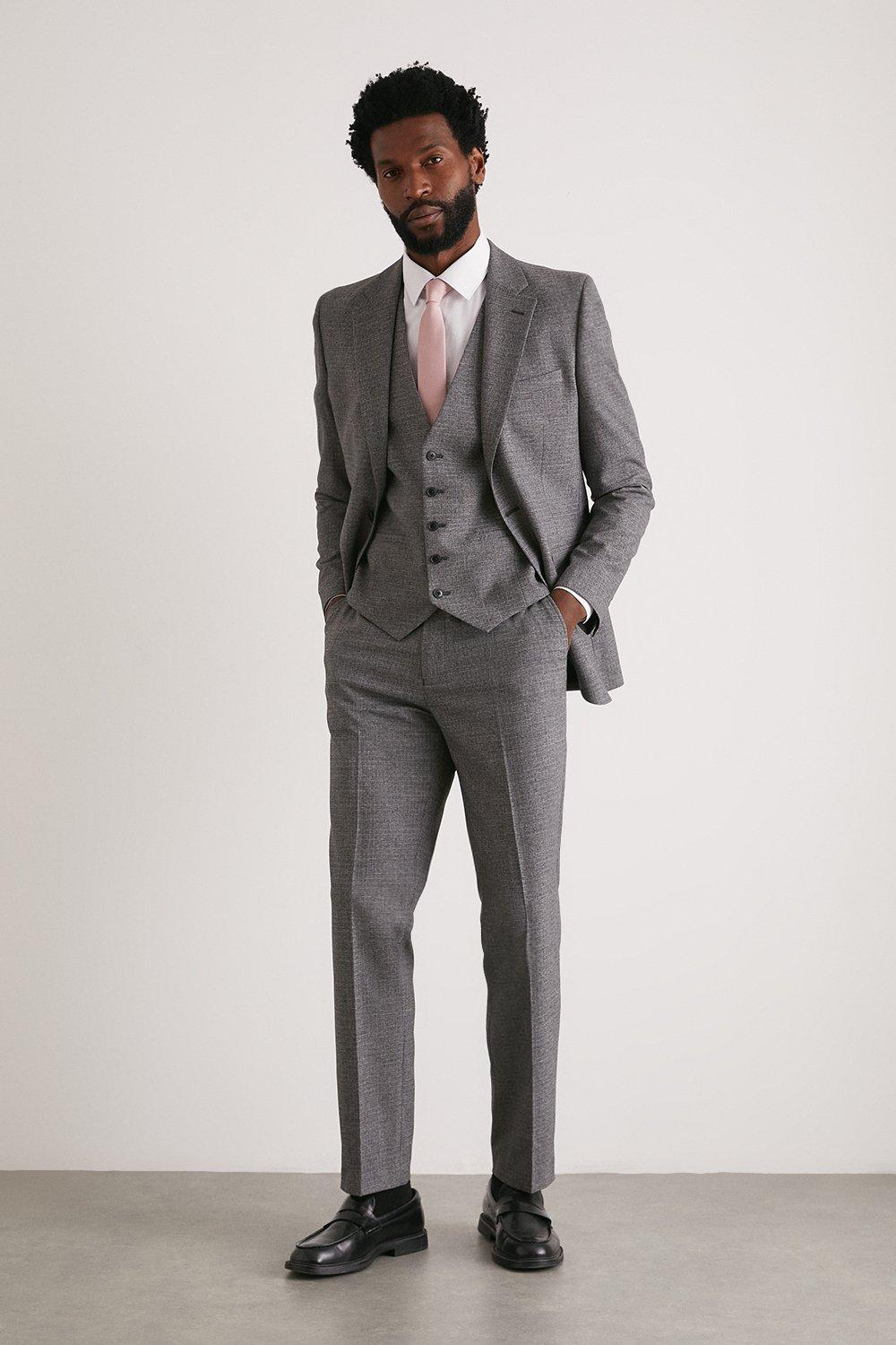 Mens Slim Fit Grey Texture Grid Check Suit Trouser