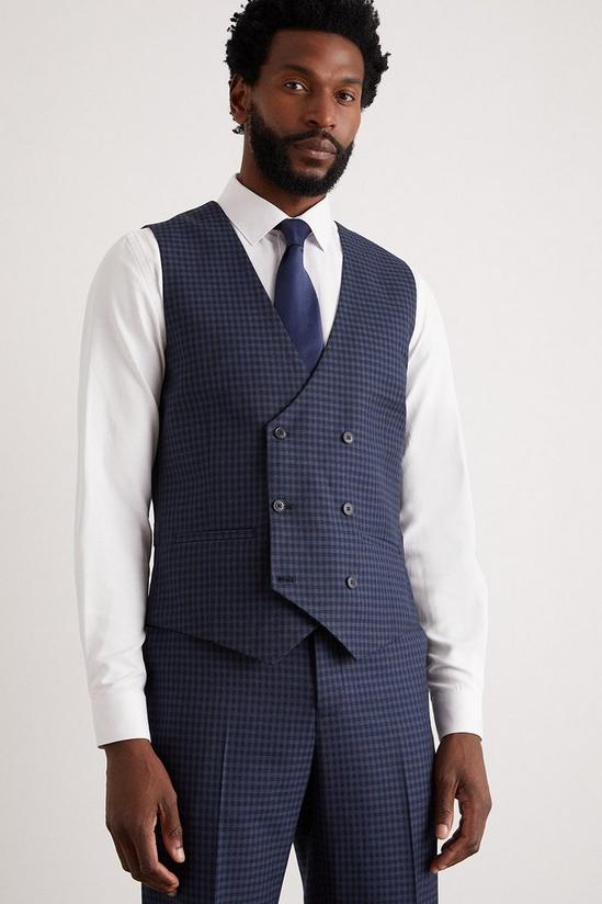 Burton Tailored Fit Navy Small Scale Check Waistcoat 1