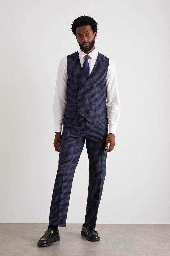 Burton Tailored Fit Navy Small Scale Check Waistcoat 2