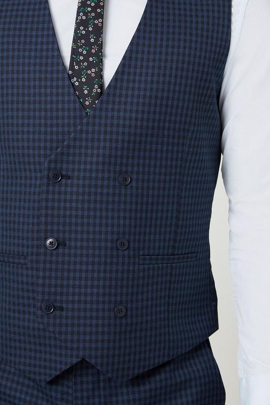Burton Tailored Fit Navy Small Scale Check Waistcoat 5