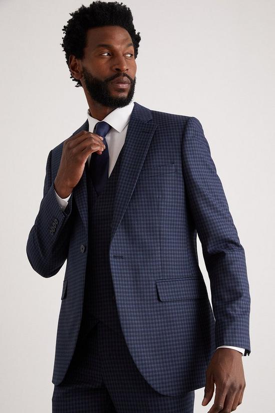 Burton Tailored Navy Small Scale Check Suit Jacket 2