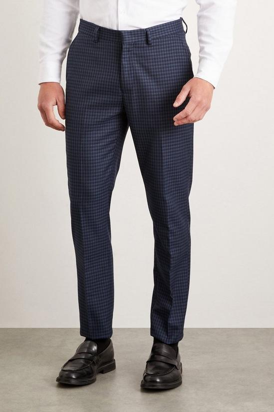 Suits | Slim Fit Navy Small Scale Check Suit Trousers | Burton