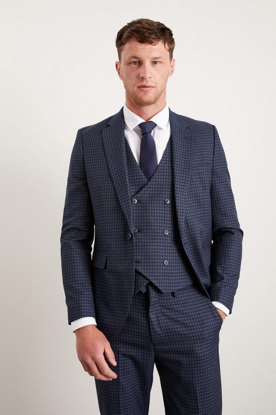 Burton Slim Fit Navy Small Scale Check Suit Jacket 2