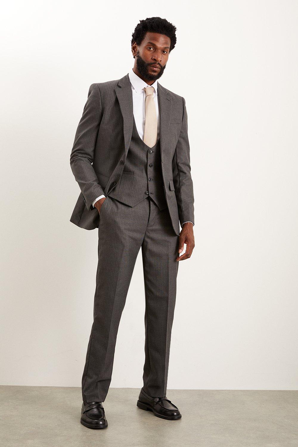 Mens Tailored Charcoal Herringbone Suit Trousers
