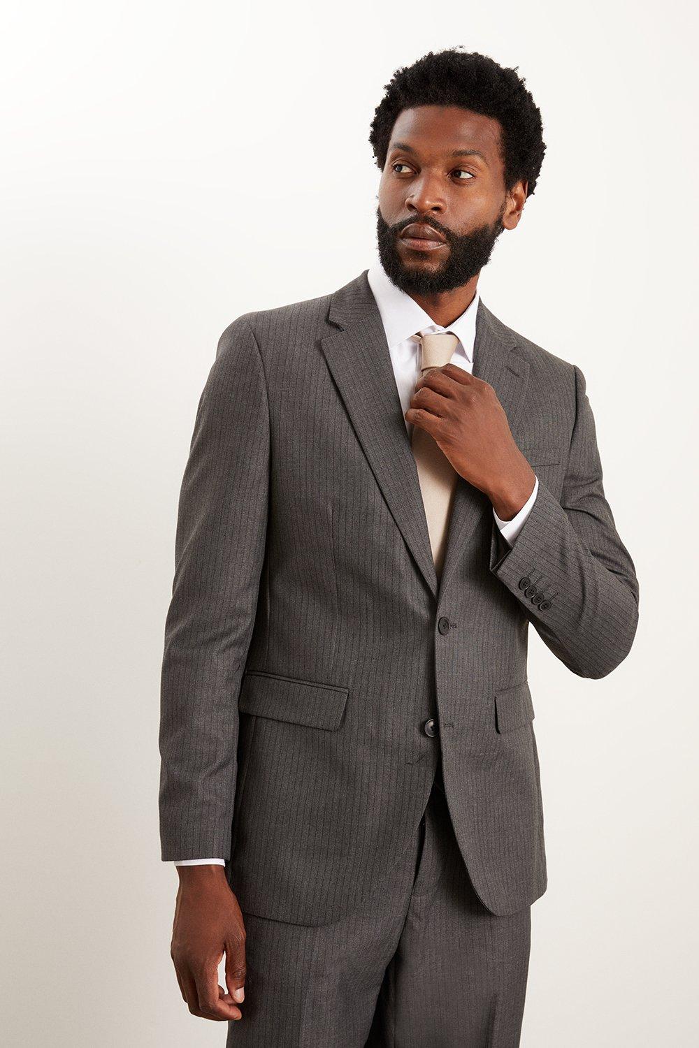 Suits | Tailored Fit Charcoal Herringbone Suit Jacket | Burton