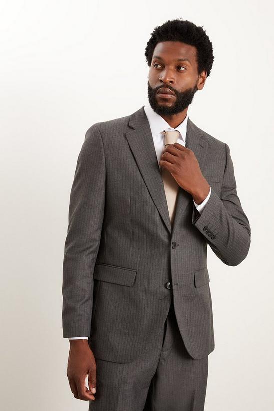 Burton Tailored Fit Charcoal Herringbone Suit Jacket 1