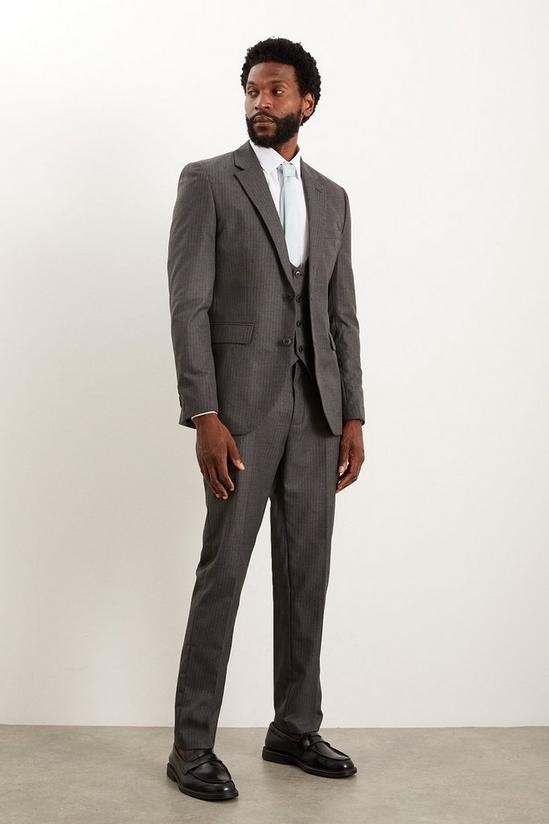 Burton Slim Fit Charcoal Herringbone Suit Trousers 1